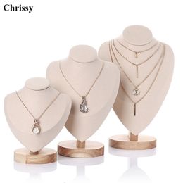 Jewellery Stand Velvet Necklace Display Stand for Show Bamboo Chain Jewellery Model Bust Holder 230728