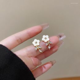 Stud Earrings White Resin Flower For Women Girls Korean Small Cute Zircon Earring Wedding Party Fashion Jewellery Accessories Gift