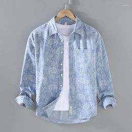 Men's Casual Shirts Spring And Autumn Denim Shirt Jacket Japanese Trend Printed Cotton