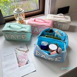 Fashionable Portable Large Capacity Candy Color Makeup Bag Portable Travel Wash Bag Face Letter