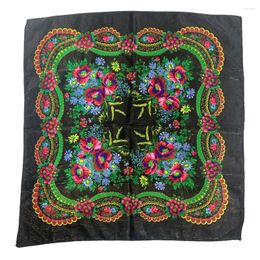 Scarves 70 70cm Russian Style Square Scarf Gold Thread Floral Print Bandana Babushka Head Wraps Ethnic Shawl Female Headband