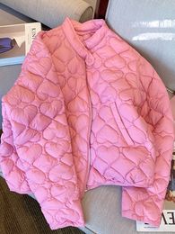 Jaquetas femininas jaqueta rosa jaqueta de inverno feminina quente moda coreana bolsos soltos zíperes casaco manga longa roupas femininas casaco acolchoado 230728