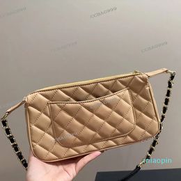 Vintage Two-Tone Womens Designer Underarm Bag Appliques Real Leather Diamond Golden Zipper Chain Shoulder Handbag Street Trends Tote 25x14cm