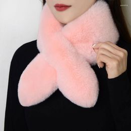 Scarves Plush Scarfs For Ladies Imitation Fur Winter Warm Thicken Cross Scarf Autumn Pure Color Small Collar Faux Pink