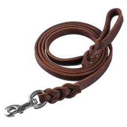 Dog Collars BOUSSAC Leather Leash 6.6 Foot Braided Pet Rope Heavy Duty Genuine Lead Strong Metal Swivel Clip