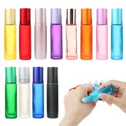 Perfume Bottle 20/30/50 pieces thick glass 10ml frosted roll on refillable essential oil bottle perfume container with roller metal ball 230728