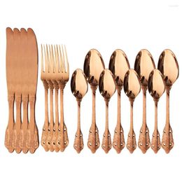 Dinnerware Sets 16Pcs Gold Cutlery Set Stainless Steel Flatware Fork Spoon Knife Kitchen Silverware Tableware Drop