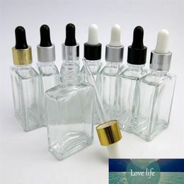 Whole- 10 X 1OZ Clear Square Glass Dropper Bottle Small 30ML Clear Glass Bottle with Pipette Dropper270M