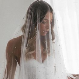 Bridal Veils NZUK 2 Layer Cathedral Wedding Veil With Blusher Long Pearls Veus Cover Front And Back