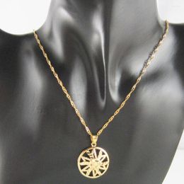 Pendant Necklaces YELLOW GOLD PLATED 18" WATER WAVE NECKLACE SUN ROUND SHAPE DIAMETER 23mm 0.9"