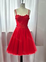 Party Dresses Spaghetti Straps Giltter Tulle Sleeveless Homecoming Dress For Women A Line 3D Flower Lace Beading Short Sweetheart Prom