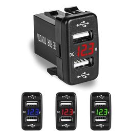 12V 4 2A Dual USB Ports Car Charger Socket Voltmeter Display Power Adapter For Toyota253L