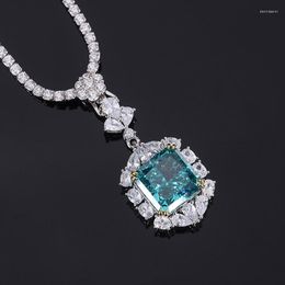 Chains Elegant 13 13mm Yellow Green Square High Carbon Diamond Pendant Necklace For Women Luxury 925 Sterling Silver Tennis Chain Party