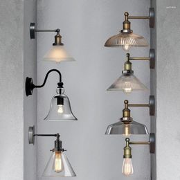 Wall Lamp American Vintage Brass LED Glass Sconce Attic Bathroom Bedroom Bedside Entrance Balcony Home Lighting