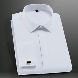 Men's Dress Shirts M-6XL Classic Men's French Cuffs Dress Shirt Long Sleeve Covered Placket Formal Business Standard-fit Office Work White Shirts 230728