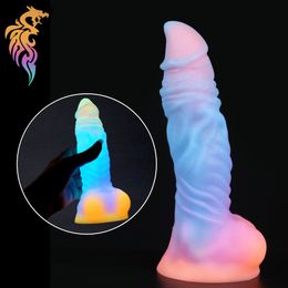 Anal Toys Luminous Dragon Dildo Anal Toys Butt Plug Colourful Glowing Dildo Huge Penis Glow in Dark Sex Toys for Women Sex Products 230728