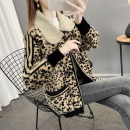 Women's Fur Leopard Coat Short Thick Warm Print Faux Mink Especially Women Clothes Raglan Long Sleeve Girl Loose Soft Fluffy Jacket