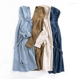 Women's Trench Coats 120cm Bust / Spring Autumn Women All-match Loose Plus Size Japanese Style Comfortable Water Washed 14 Linen