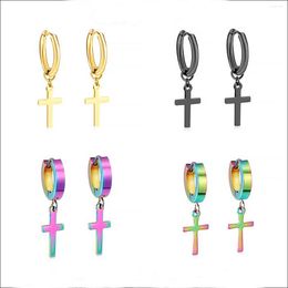 Hoop Earrings Fashion Punk Gold Colour Colourful Cross Women Men Rock Style Stainless Steel Drop Pendants Gift