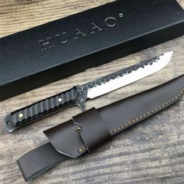 Japanese Katana Forged steel Ebony Handle 58-60HRC Sharp Camping Hunting Knife Fixed Blade Collection Gift PU leather sheath219a