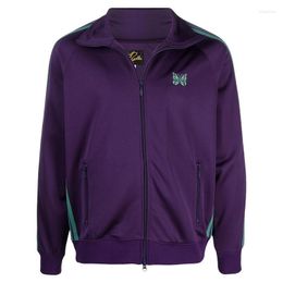 Men's Jackets Men Women High Street Butterfly Embroidery Logo Needles Track Jacket Outerwear Coats AWGE Purple