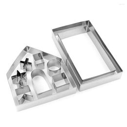 Baking Moulds 10pcs Stainless Steel Christmas House Cookie Cutter Kit 3D Chocolate Set