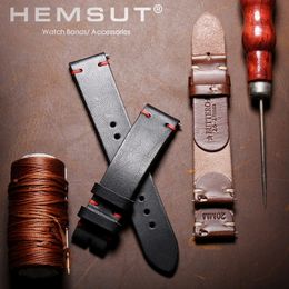 Watch Bands HEMSUT Leather Watch Bands for Men Italian Buttero Handmade Watch Strap Quick Release Vintage Replacement Wrap of 18mm 20mm 22mm 230728