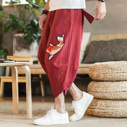 Men's Pants Summer Casual Fashion Print Haren Cotton Linen Comfortable Breathable Elastic Waist Loose Calf Lenght Trousers