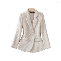 Women's Suits Lenshin Women Candy Colour Plaid Casual Blazer Long Sleeve Single Button Slim Tweed Jacket Ladies Fashion Tops