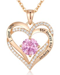 CDE Forever Love Heart Pendant Necklaces for Women 925 Sterling Silver with Birthstone Zirconia, Jewellery Gift for Women Mom Girlfriend Girls Her D43248