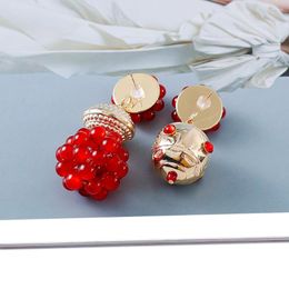 Dangle Earrings Product Asymmetry Hollow Handmade Acrylic Red Beads Design Jewellery Exquisite Metal Accessories For Women