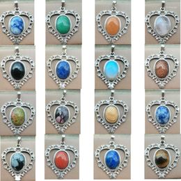 Pendant Necklaces Tiger Eye Lapis Lazuli Goldstone Jaspe Unakite Opal Aventurine Crystal Heart Art Bead WB1121