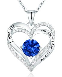 CDE Forever Love Heart Pendant Necklaces for Women 925 Sterling Silver with Birthstone Zirconia, Jewellery Gift for Women Mom Girlfriend Girls Her D43258