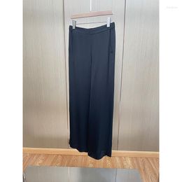 Women's Pants 2023 Summer Black Ladies High Waist Straight Wide Leg Acetate Blended Elastic Trousers