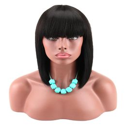 Short Bob Lace Wigs With Bangs Brazilian Virgin Hair Straight Lace Front Human Hair Wigs For Black Women Swiss Lace Frontal Wigs G219x