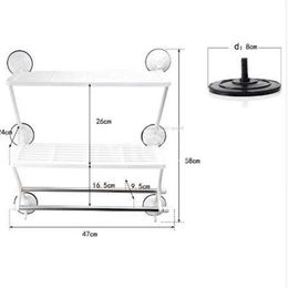 Dual layer towel racks with dual bars strong suction plastic towel holder wall suction cup bathroom towel shelf255m