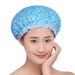 Flowers Printed Shower Cap Oil Fume Cap Women Spa Hair Salon Supplies Bathing Hat Waterproof Thicken High Quality Bath Hat