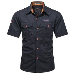 Men's Casual Shirts Shirt Short Sleeved Lapel Cotton Multi Pocket Work High Quality Outdoor Sports Men Homme T-shirt