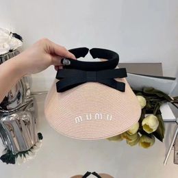 2023 Miu Women's Empty Top Hat Designer Beanie Cap Sun Protection Uv Bowknot Large Brim Straw Hats