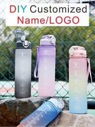 Water Bottles DIY Plastic Sport Bottle With LOGO Name 1L Big Capacity Customized Print Your Pattern Design Outdoor Easy Take Summer