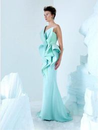 Runway Dresses Mint Green Prom One Shoulder Ruffles Evening Dress Custom Made Sleeveless Floor Length Princess Party Gown