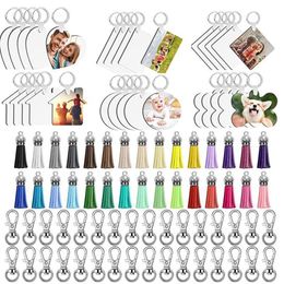 Pieces Sublimation Blank Keychains Kits With Tassel Heat Transfer Keychain MDF DIY Hooks & Rails219v