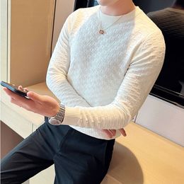 Men s Sweaters Autumn Winter Stretch Jacquard Woven O Neck Sweater Waffle Slim Fit Long Sleeve Knitted Pullovers Casual Streetwear Homme 230728