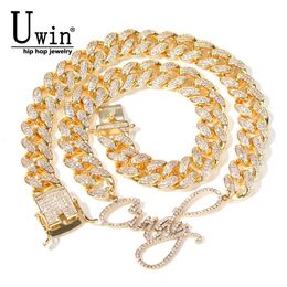 Pendant Necklaces Uwin Name With 12mm Cuban Chain Customised Stainless Steel Iced Out Letters Choker CZ Cuban Miami Link Chain Hiphop Jewellery 230728