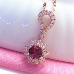 Pendant Necklaces Pure Russian 585 Purple Gold-plated 14K Rose Gold Trends Female Delicate Zircon Luxury Bling Collarbone Chain