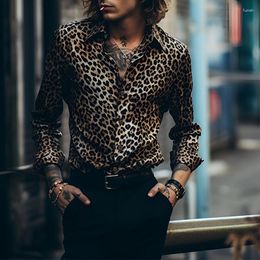 Men's Casual Shirts Vintage Leopard Print Shirt Men 2023 Brand 70s Disco Party Mens Slim Fit Long Sleeve Button Up Dress Chemise Homme