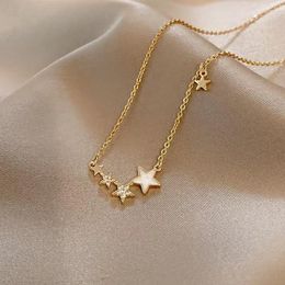 Pendant Necklaces Fashion Gold Color Zircon Star For Women Korean Simple Crystal Stars Clavicle Chain Necklace Jewelry Gift