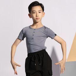 Stage Wear Arrival Latin Dance Boys Short Sleeve Tops Performance Costumes Chacha Samba Dancewear Practise Competition Dress G5037