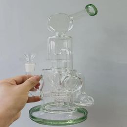 Green Glass Water Bong Hookahs Dab Rig with Tyre Perc Thick Base Shisha Oil Burner Pipes for Smoking