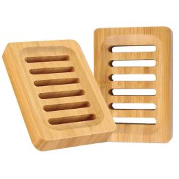 factory outlet Portable Wooden Natural Bamboo Soap Dishes Tray Holder Storage Soap Rack Plate Box Container Bathroom Soap Dish